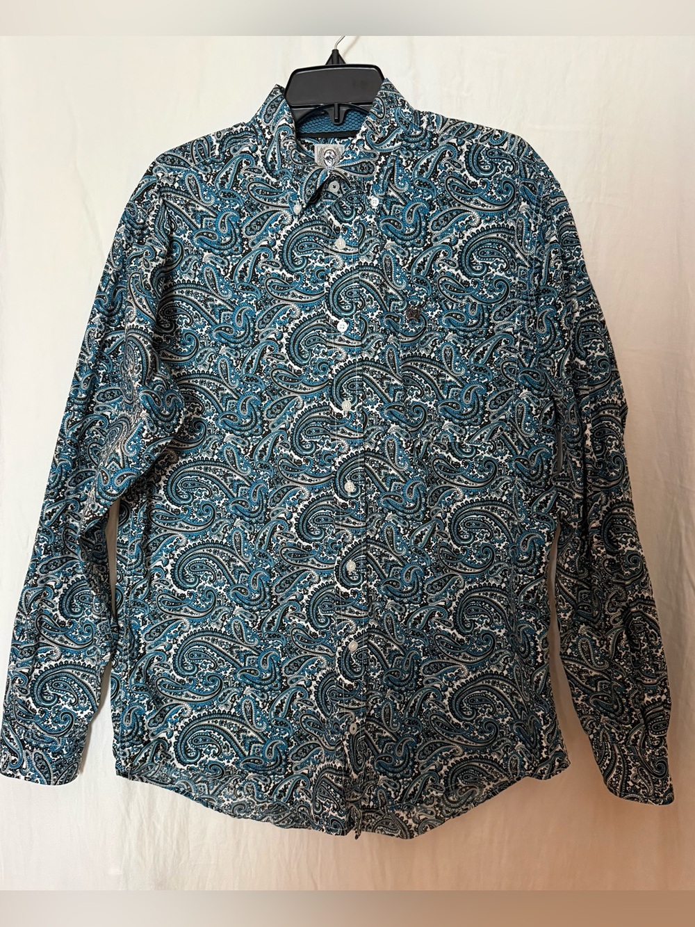 Cinch Teal Paisley Long-Sleeve Button-Down Shirt